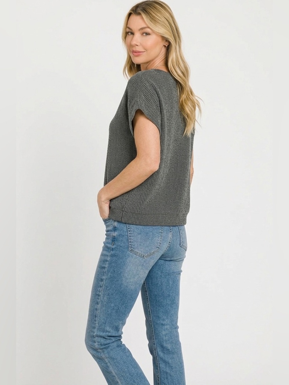 Zenana Raised Rib Cap Sleeve Top - Picture 3 of 4